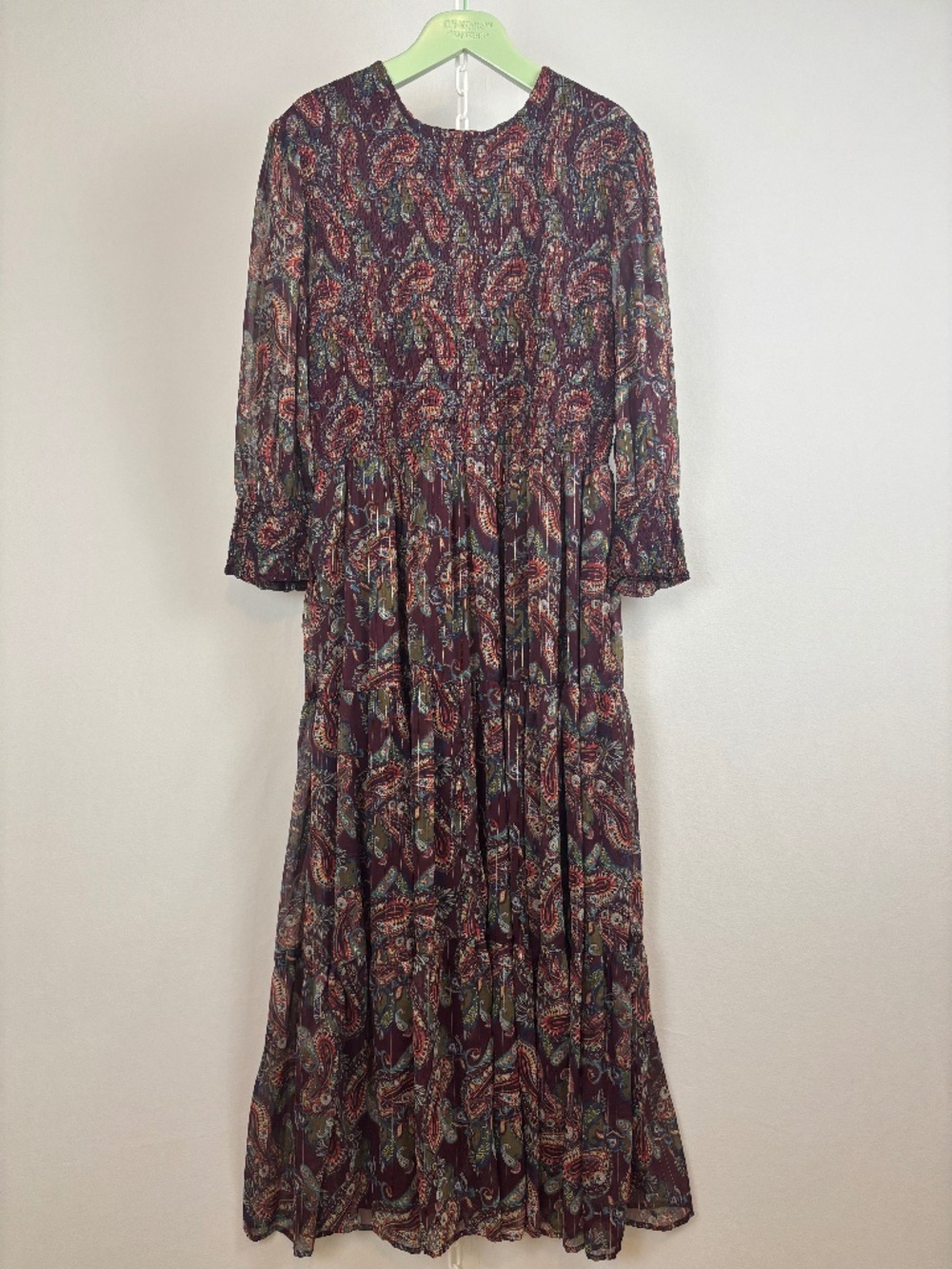 Boho Paisley Smocked Tiered Maxi Dress Long Sleeve 0X NWT Girl Soul